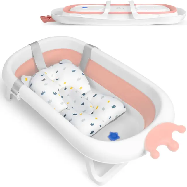 Ricokids Πτυσσόμενη μπανιέρα για μωρά με μαξιλάρι RK-280 σε χρώμα λευκό με Ροζ 82x50x21,5cm 2