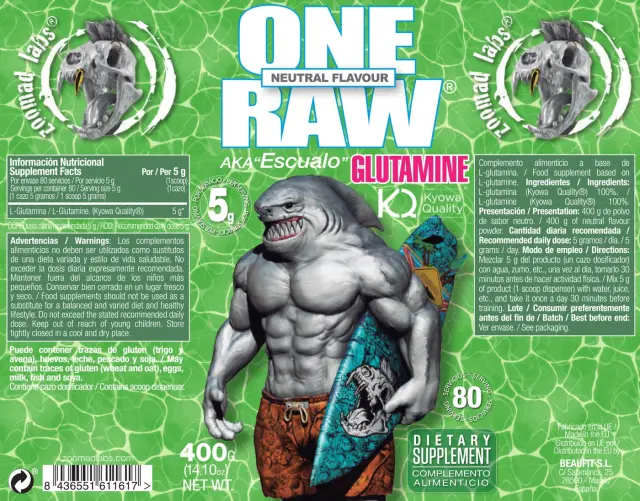 Zoomad Labs One Raw® Glutamine Unflavored, 400 g 2