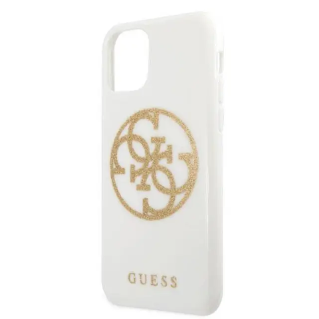 Guess 4G Glitter Back Cover Λευκό Circle Cover (iPhone 11 Pro Max)