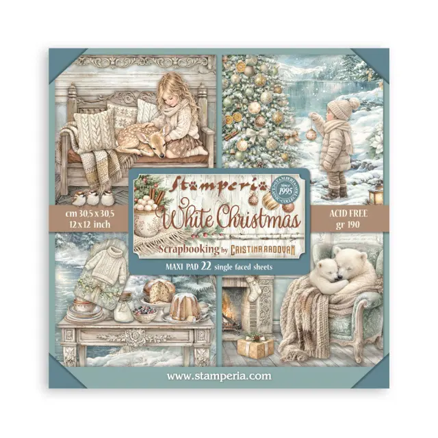 Χαρτιά scrapbooking 22τεμ, 30.5×30.5cm Stamperia, White Christmas