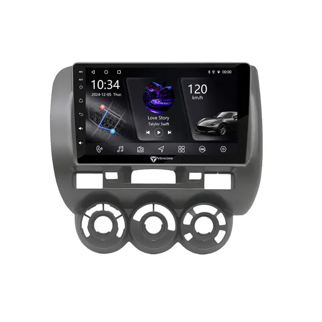 VenCore Οθόνη Multimedia Android 15 9" PX5S Octa-Core 2GB/32GB IPS με Πρόσοψη, CarPlay, Android Auto και Υποστήριξη Κάμερας 360° για Honda Jazz Manual A/C 2002-2008 – Γκρι (3236-10005-0589G) 2