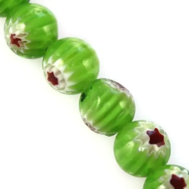 Χάντρα Millefiori Flower Green Ø8mm ~46τεμ