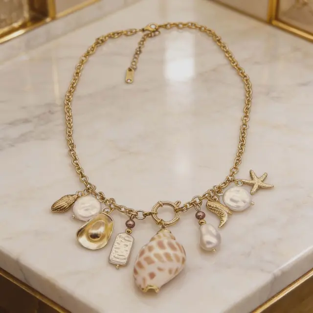 Seashell Charm Necklace in Stainless Steel