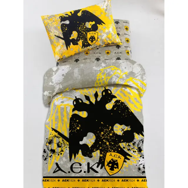 Σετ Σεντόνια 110x200+30 Μονά Palamaiki AEK9 Κίτρινο 100% βαμβακερόΜε Λάστιχο