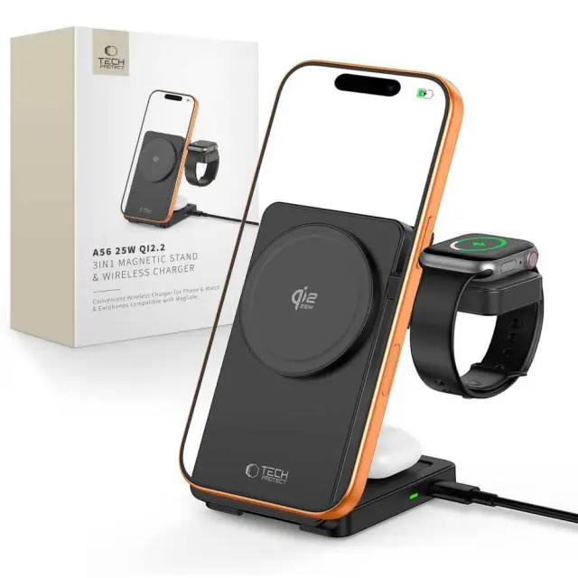 Tech-protect A56 3in1 Magnetic Magsafe Wireless Charger 25w Qi2.2 Black