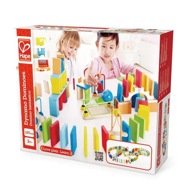 Hape Dynamo Dominoes Πολύχρωμο Ντόμινο 100 Τεμαχίων Με Γέφυρα,Κουδουνάκι,Σιδηροτροχιές & Τεχνάσματα - 107Τεμ. E1042