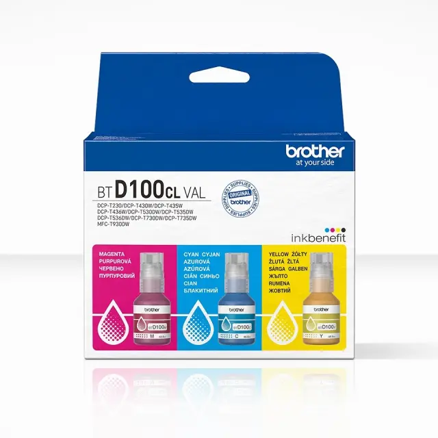 Brother BTD100CLVAL Ink Bottle Value Pack CMY (Cyan/Magenta/Yellow) (BTD100CLVAL) (BROBTD100CLVAL)