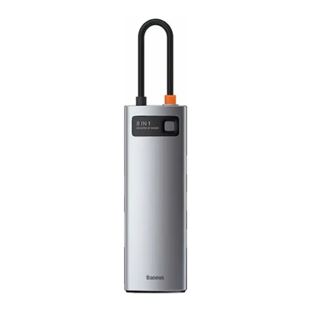 Baseus USB-C Hub Metal Gleam 8in1 USB-C PD 100W 1x HDMI 4K 30Hz 1x SD & microSD Card Reader 3x USB-A 3.2 1x RJ45 Gray (CAHUB-CV0G) 3