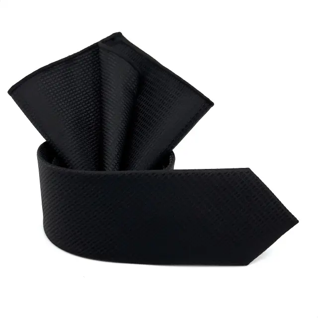 Μαύρη Ζακάρ Γραβάτα Microfiber Σετ με Μαντηλάκι 2