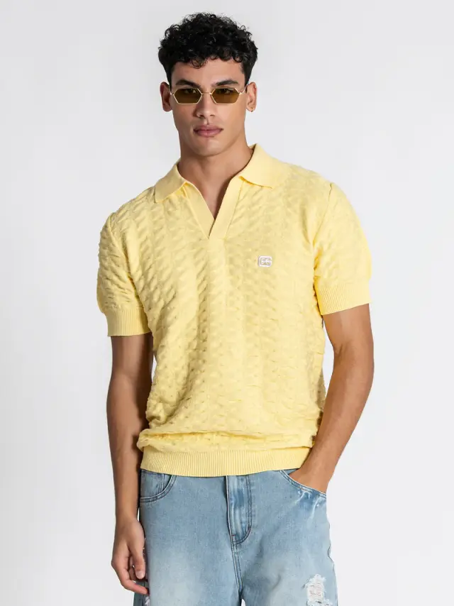 Gianni Kavanagh Ανδρικό GK Πλεκτό Polo Shirt – Yellow - S