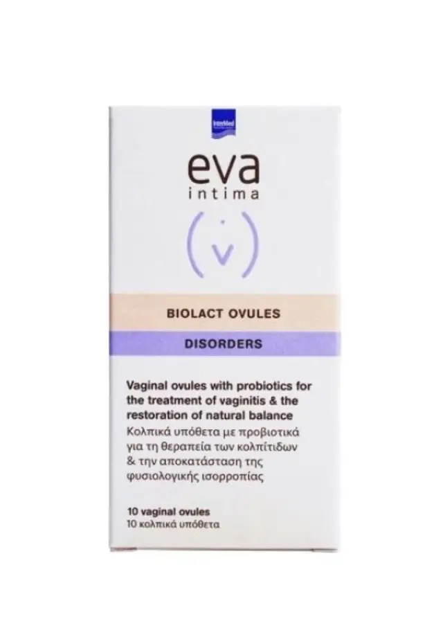 Intermed Eva Intima Biolact Ovules Κολπικά Υπόθετα για την Αποκατάσταση και Διατήρηση της Κολπικής Χλωρίδας, 10τμχ