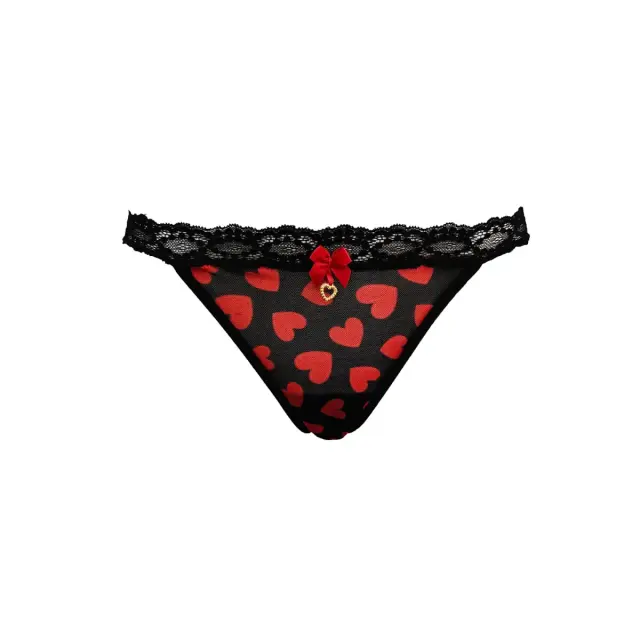 Milena Γυναικείο Tanga String Τούλι με Καρδιές Valentine και Ευχετήρια Κάρτα, Χρώμα Μαύρο - L-XL