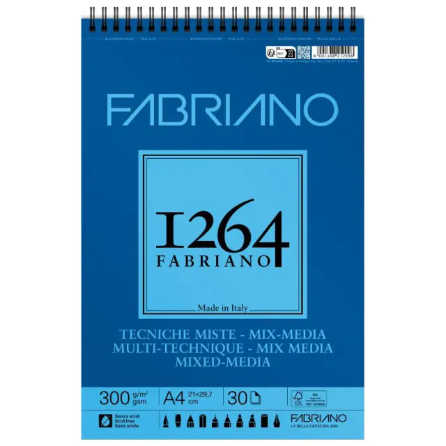 Μπλοκ Fabriano 1264 Mix Media 300g/m² - A4 21x29.7cm - 30 Φύλλα