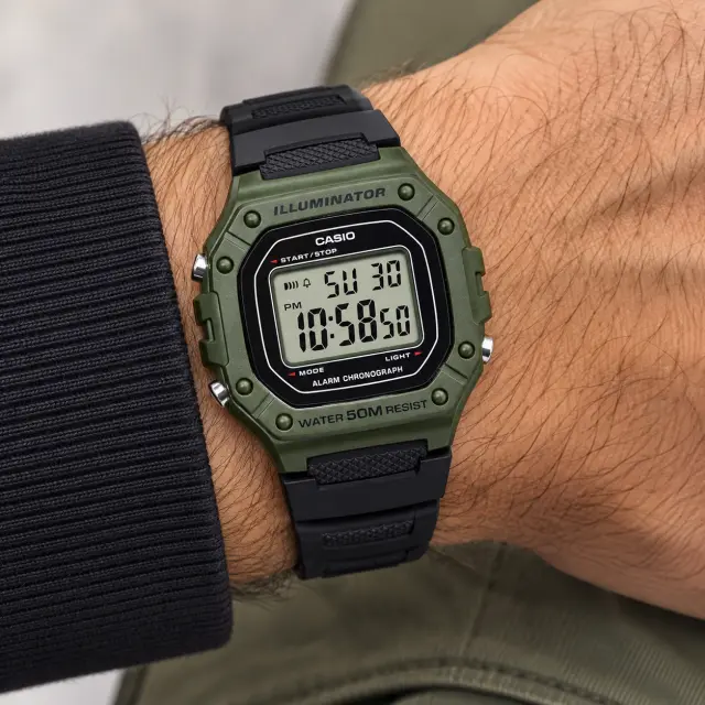 Ανδρικό Ψηφιακό Ρολόι Casio Collection W-218H-3AVEF Χακί με Μαύρο Λουράκι 2