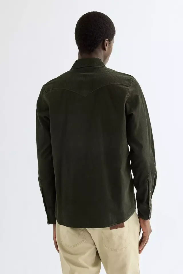 Wrangler Ανδρικό Πουκάμισο Κοτλέ 112386901 - Dark Olive Green - XXL 2