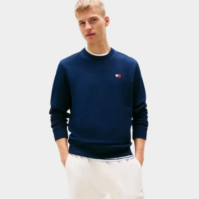 Tommy Hilfiger - Ανδρική Μπλούζα Φούτερ Reg Badge Crew Ext DM0DM20660-C1G Μπλε Σκούρο - 2XL