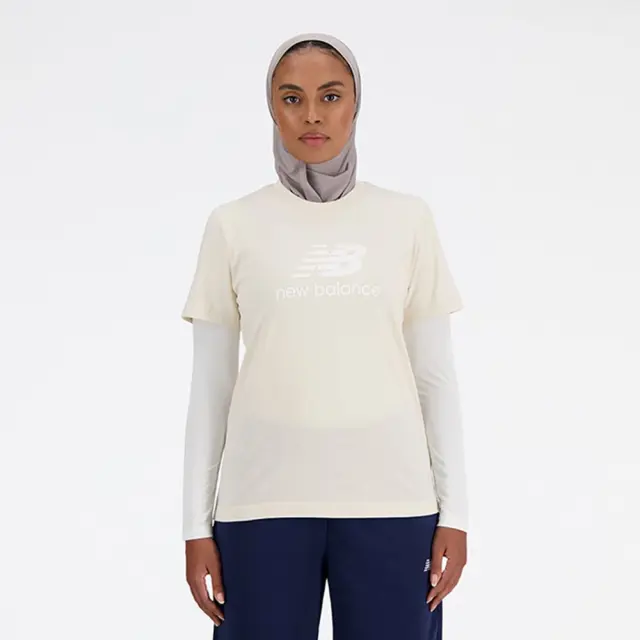 New Balance Jersey Stacked Logo T-Shirt (WT41502-LIN) - Μπέζ