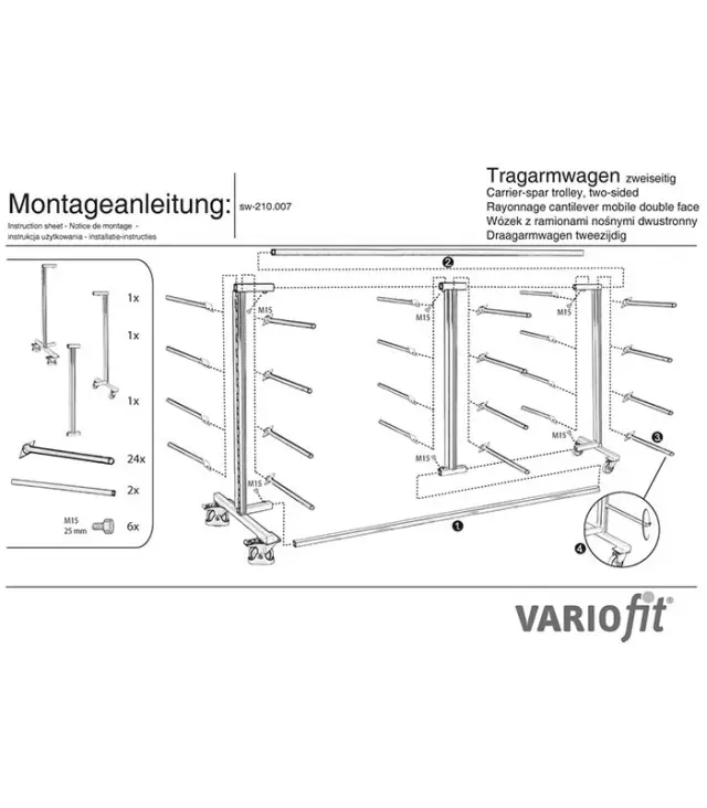 Variofit sw-210.007 Τρόλεϊ Επιμηκών Αντικειμένων με Βραχίονες Διπλής Όψης για Φορτίο Βάρους ως 400kg 2