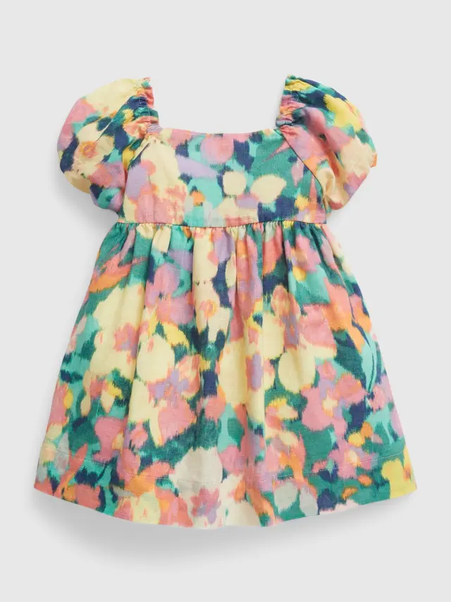 Multi Βρεφικό Linen-Cotton Puff Sleeve Φλοράλ Φόρεμα easter floral ditsy - 12-18M
