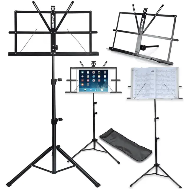 SUPRIMO D1 music stand sheet holder tripod adjustable foldable cover set 65-130 cm up to 12 kg 2
