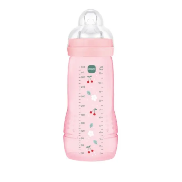 Mam Πλαστικό Μπιμπερό Easy Active Κατά των Κολικών με Θηλή Σιλικόνης για 4+ μηνών Ροζ 330ml