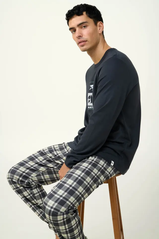 Χειμερινή Ανδρική Πυτζάμα Βαμβακερή Vamp 23641 DARK GRAY 2