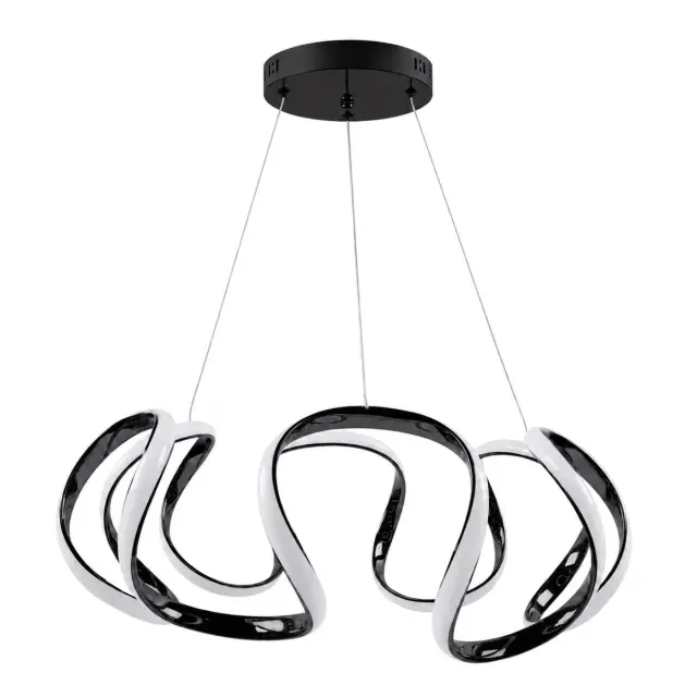 VenCore Nuvia Black - Μοντέρνο Κρεμαστό Φωτιστικό Οροφής LED 45W Μαύρο Αλουμίνιο με Ρυθμιζόμενο CCT Λευκό - Ημέρας - Θερμό & Χειριστήριο - Φ48 x Υ18cm (7741-20031)
