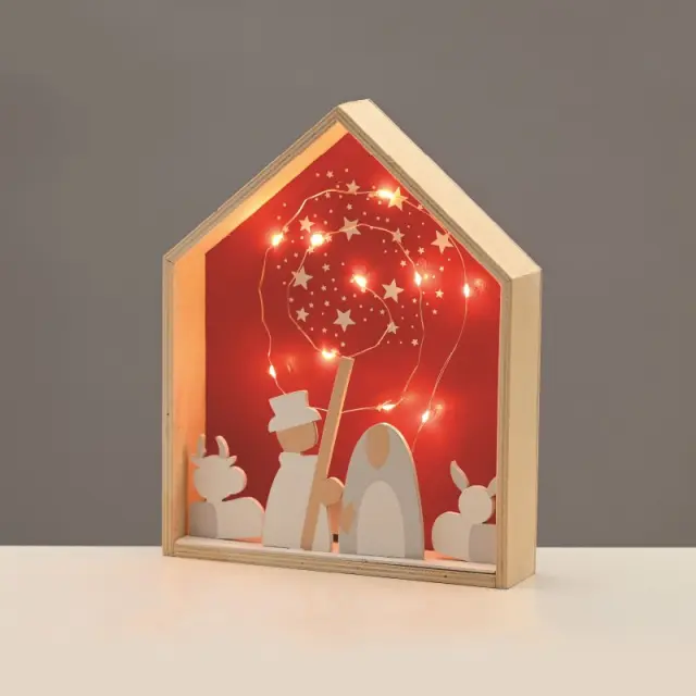 AcaLight Offer ΧΡΙΣΤΟΥΓΕΝΝΙΑΤΙΚΟ ΔΙΑΚΟΣΜΗΤΙΚΟ ΞΥΛΙΝΟ ΣΠΙΤΙ ΚΟΚΚΙΝΟ 10 LED ΘΕΡΜΟ ΛΕΥΚΟ ΜΕ ΜΠΑΤΑΤΑΡΙΕΣ 2ΧΑAΑ IP20 200x450x250mm