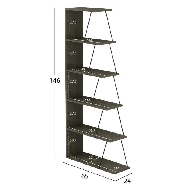 ΒΙΒΛΙΟΘΗΚΗ FB92241.13 OLIVE GREY ME ΜΑΥΡΕΣ ΒΕΡΓΕΣ 65x22-24x146Υεκ. 2