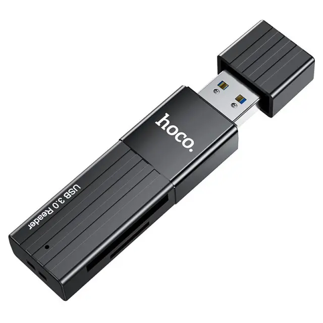 Αναγνώστης Κάρτας Μνήμης Hoco HB20 Mindful 2 σε 1 USB 3.0 έως 5Gbps και 2TB για Micro SD και SD Μαύρος 3