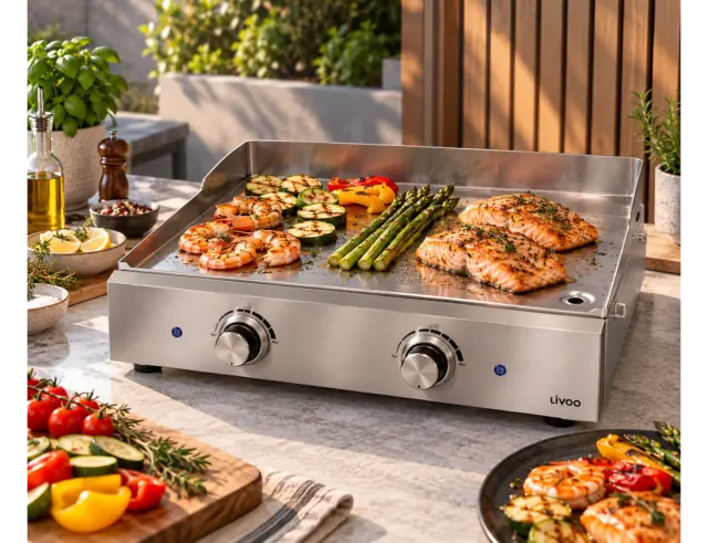 Ηλεκτρική Ψησταριά plancha Livoo DOC302 με ισχύ 2800W, ρυθμιζόμενο θερμοστάτη και επιφάνεια ψησίματος 51x36cm DOC302