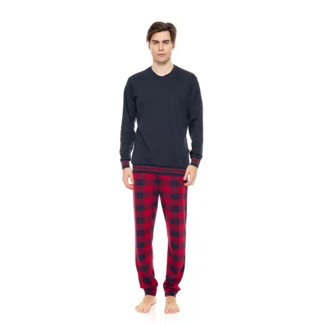 Ανδρική Πυτζάμα Jacquard Blue Bordo Plaid W-M726 Τύπος Ulisse - M