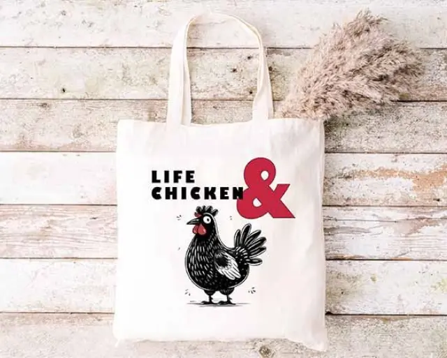 Τσάντα πάνινη υφασμάτινη με σχέδιο Boho art life + chiken διατάσεις: 38x40cm μαζί με τα χερούλια 38x70cm