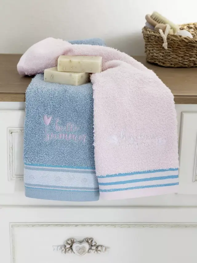 Σετ 2 Τεμ Πετσέτες Χεριών 30x50 420gsm Nima Sunny Summer Pink-Blue 100% βαμβακερό