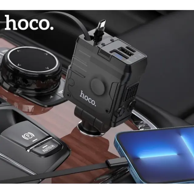 Hoco Φορτιστής Αυτοκινήτου 4 σε 1 45W με Θύρες USB-A, USB-C και ενσωματωμένα Καλώδια Μαύρος DZ23 2