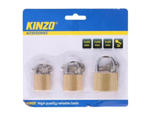 Σετ Λουκέτα ασφαλείας Πέταλο Kinzo με 3 κλειδιά - 40mm, 30mm, 25mm - 3 τεμάχια 8301100000000000