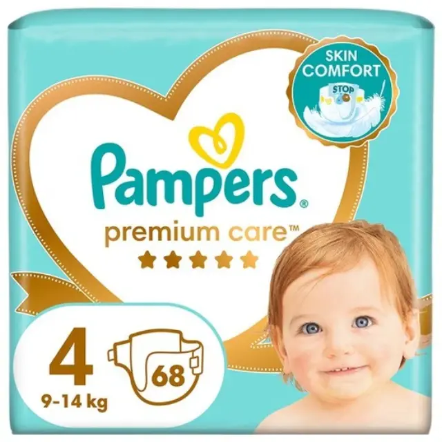 PAMPERS Πάνες με Αυτοκόλλητο Premium Care No. 4 για 9-14kg 68τμχ