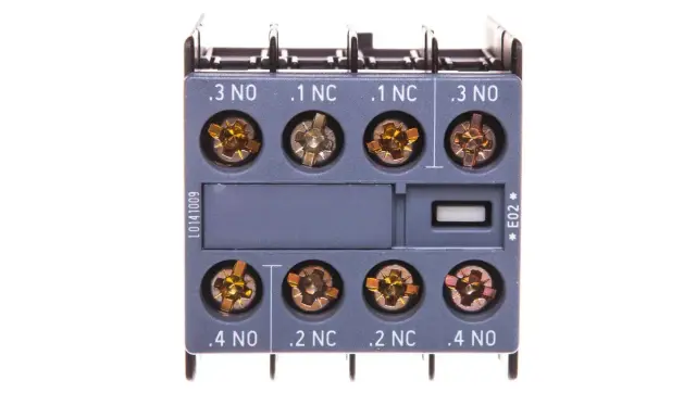 auxiliary switch, on the front, 2 NO + 2 NC, .3/.4, .1/.2, .1/.2, .3/.4, current