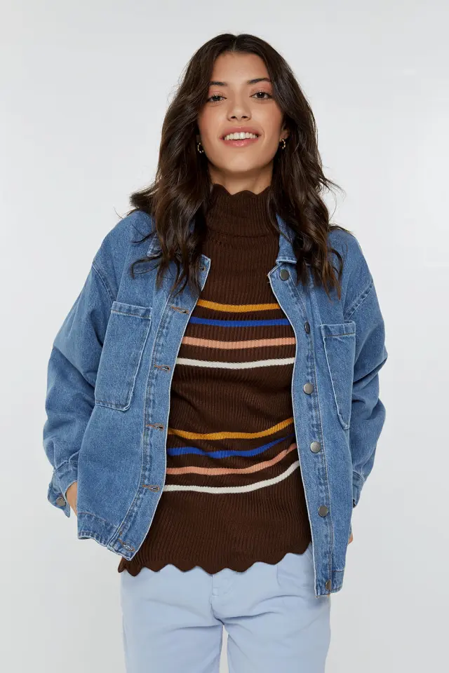 Jean Jacket με Κουμπιά Μπλέ