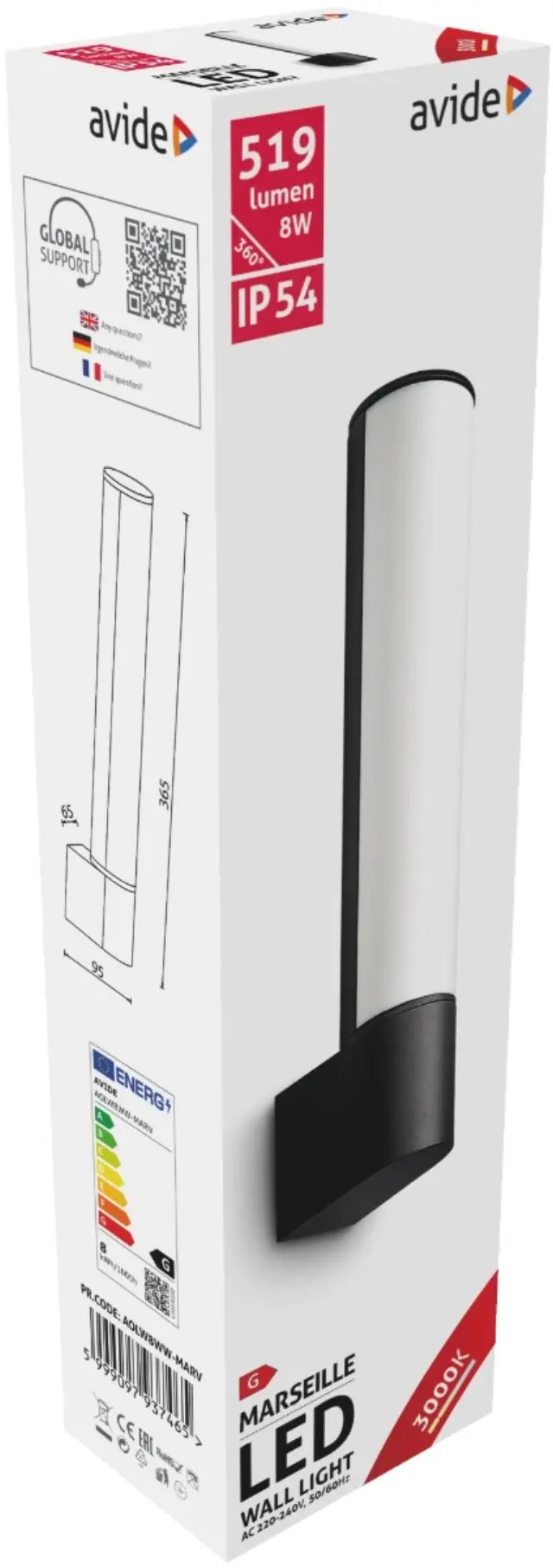 Avide Εξωτερικό Φωτιστικό Τοίχου Marseille Vertical LED 8W Θερμό 3000K IP54 15.001.0823 2