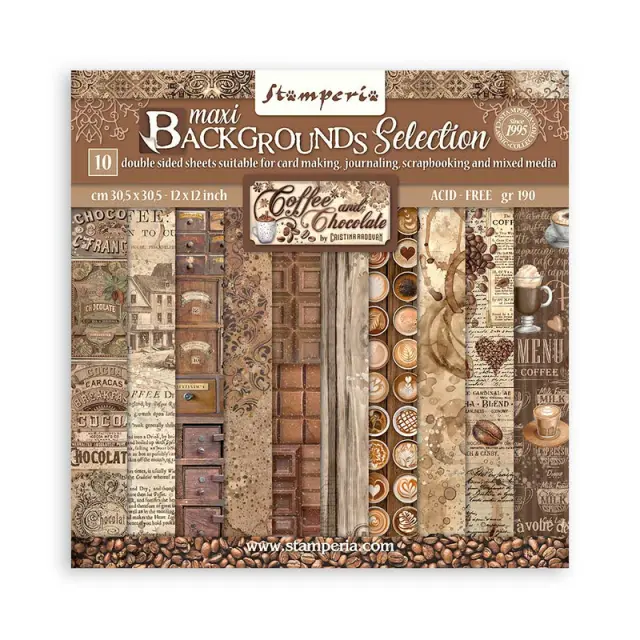 Χαρτιά scrapbooking 10τεμ, 30.5×30.5cm Stamperia, Maxi Background, Coffee and Chocolate