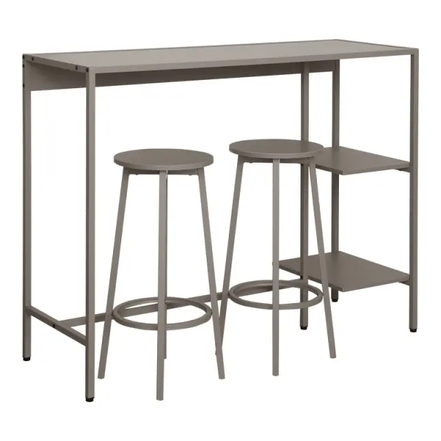 Σετ τραπέζι μπαρ Nexous pakoworld 3τεμ taupe μέταλλο 124x44x100εκ 2