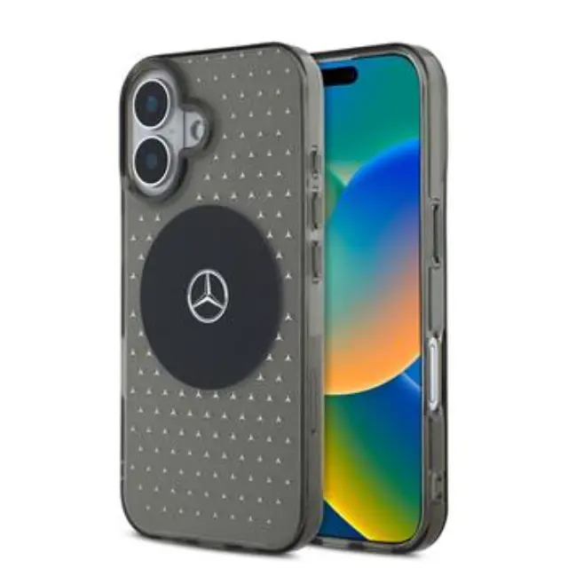 Mercedes PC/TPU Star Pattern MagSafe Case for iPhone 16 Plus Black