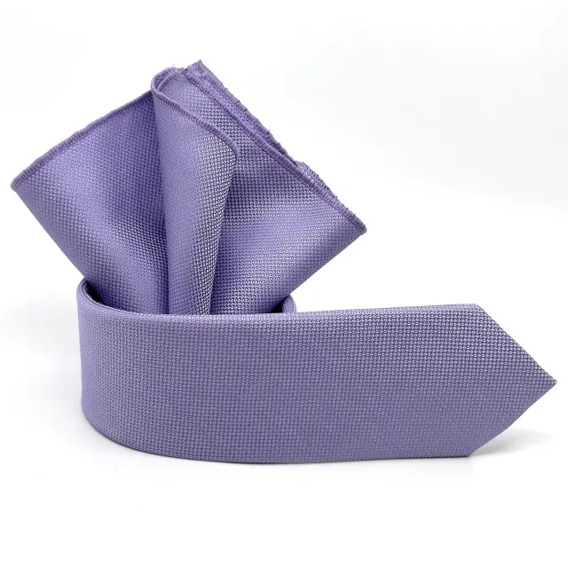 Μωβ Γραβάτα Oxford 6,5 cm με Ασορτί Μαντήλι 2