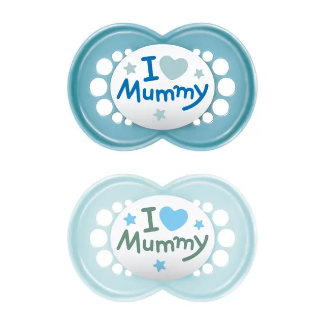 MAM Πιπίλα Σιλικόνης SkinSoft I Love Mummy, 16+ μηνών, Μπλε-Γαλάζιο Διάφανο