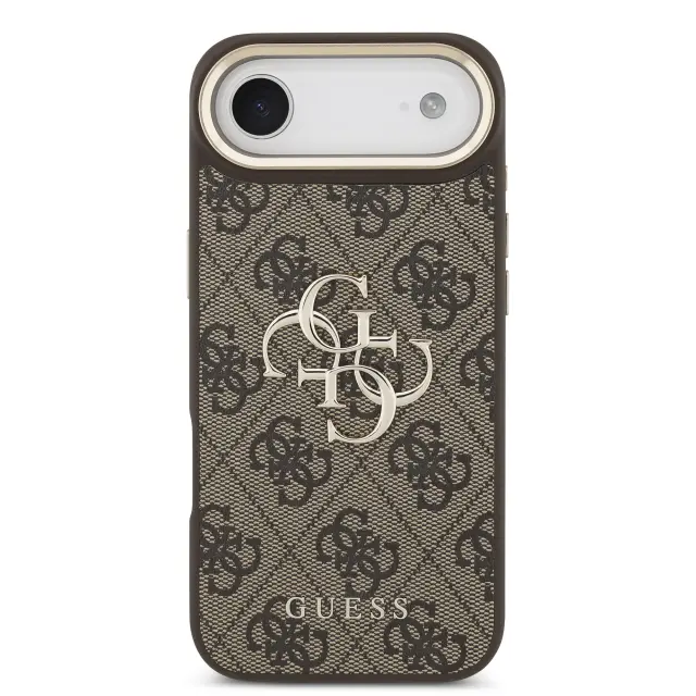 Guess PU Leather 4G Metal Logo Gold Frame Case for iPhone Air Brown 3