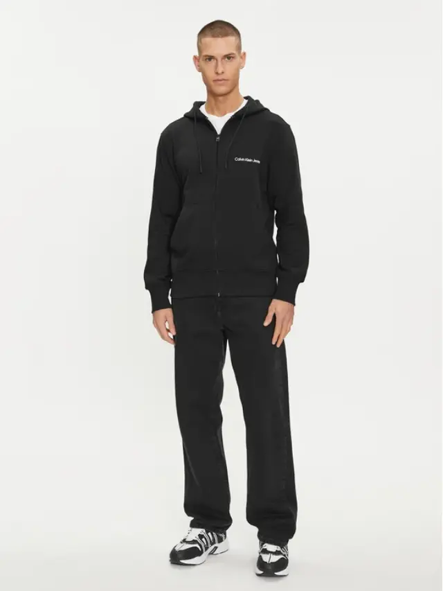 Calvin Klein - Ανδρική Ζακέτα Institutional Zip Through Hood με Φερμουάρ και Κουκούλα Regular Fit J30J325148-BEH Μαύρο - XL 2
