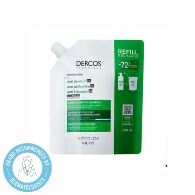 VICHY DERCOS Anti-Dandruff DS Σαμπουάν Κατά της Ξηροδερμίας-της Πιτυρίδας-του Κνησμού για Κανονικά - Λιπαρά Μαλλιά Refill 390ml