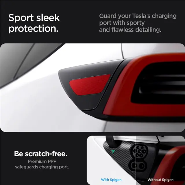 Spigen Tesla Protective Film and Wrap Set for Charge Port (EU), carbon - Tesla Model Y/3 2