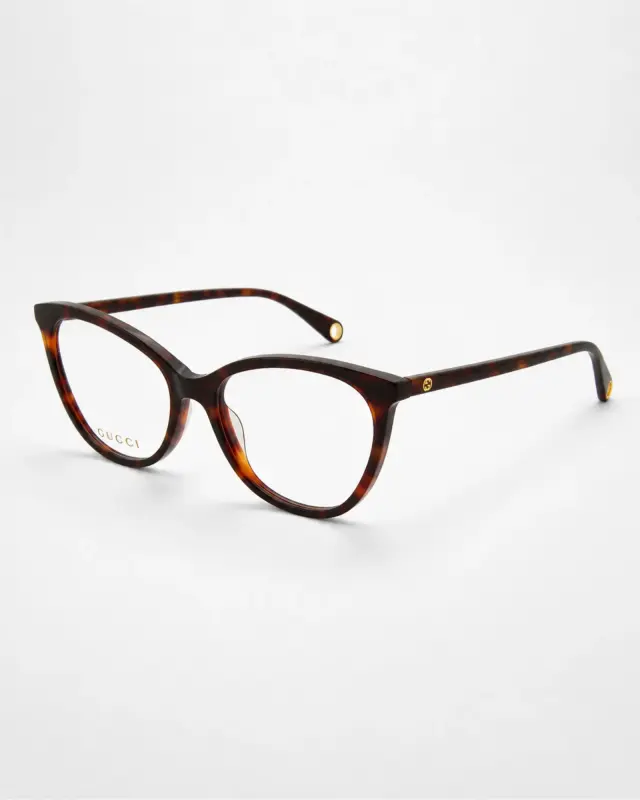 Gucci GG1079O 002 Γυναικεία Γυαλιά Οράσεως Cat Eye Καφέ Ταρταρούγα με Χρυσή Αλυσίδα - 54-17-145